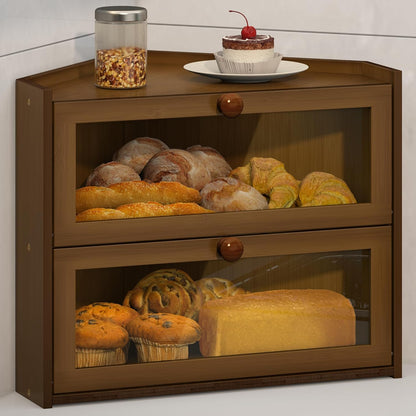 Countertop, JANSNIMEN Corner Bread Box for Kitchen Large Bread Container Storage Bamboo Wooden Farmhouse Bread Box