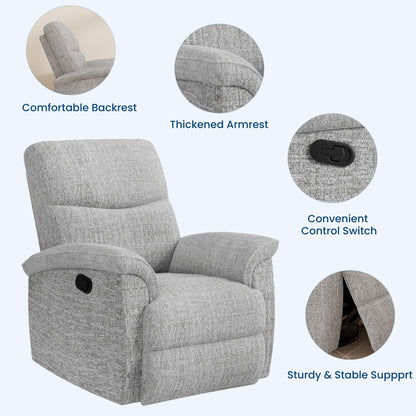 Garvee Swivel Rocker Recliner Chair, Nursery Rocker Recline Chair, Manual Chenille Reclining Armchair with 38.6" w Seat, 350 Lb Capacity, Oversized Single Sofa for Living Room Bedroom,Grey