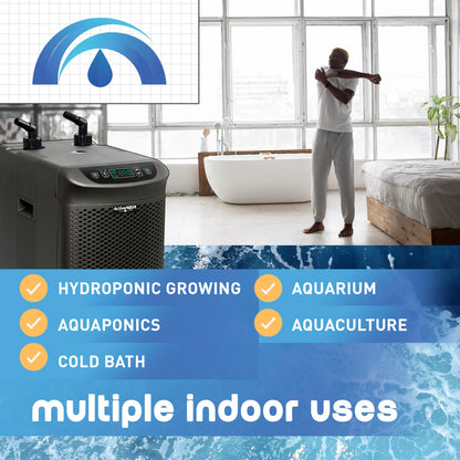 Active Aqua Hydroponic Water Chiller for Aquaponics, Plunge Baths and Aquariums, 0.25 HP - Portable Cooling System with Boost Function for 40-92 Gallon Reservoirs, Pure Titanium Evaporator Cooler