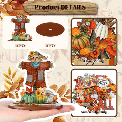 Leinuosen 12 Pcs Fall Table Decorations Thanksgiving Tiered Tray Decor Thanksgiving Centerpieces for Dinner Tables Autumn Gnome Maple Turkey Wooden Sign Fall Decor for Home Kitchen Shelf Farmhouse