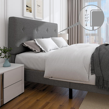 Mxhtcewz King Size Linen Bed Frame, Upholstered Platform Bed Frame with Adjustable Headboard, Wooden Slats Support, No Box Spring Needed, Easy Assembly, Grey