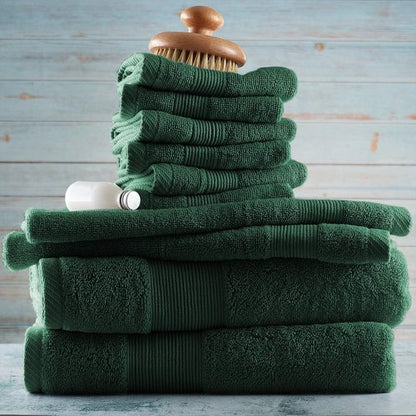 Hearth & Harbor Bath Towels - Luxury 100% Ring Spun Cotton Set of 10 | Ultra Soft & Highly Absorbent - Hunter Green