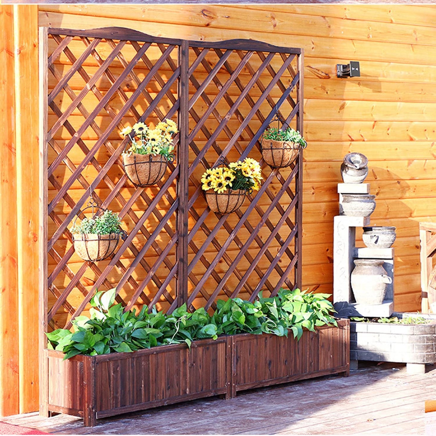 Bubinblau Outdoor Raised Bed with Trellis, Large Wooden Planter Box, Garden Vertical Planter Raised Bed for Plant Flower Climbing Pot Hanging,90x180cm