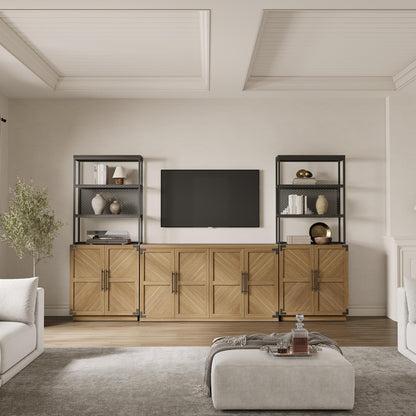 SICOTAS Buffet Cabinet with 4 Doors, Modern Sideboard Cabinet with Storage and Adjustable Shelves, Large Credenza Storage Cabinet (1, Oak Brown)