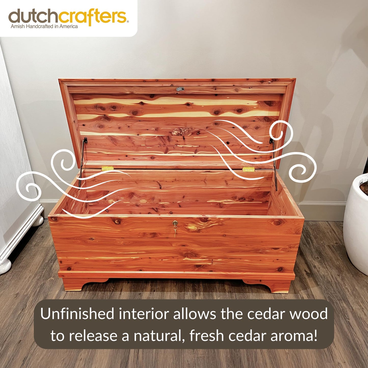DutchCrafters Red Cedar Wood Blanket Storage for Living Room, Fully Lined Hope Chest, Bedroom Bench, Lockable Storage Box, Locking Chest with Handles and Waterfall Edge - Amish Made in USA (35" Small)