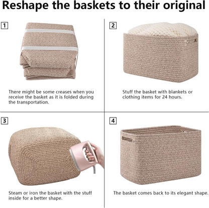 OIAHOMY Storage Baskets - 4 Pack Woven Cube Organizers with Handles | 16''L x 12''W x 8''H, Brown