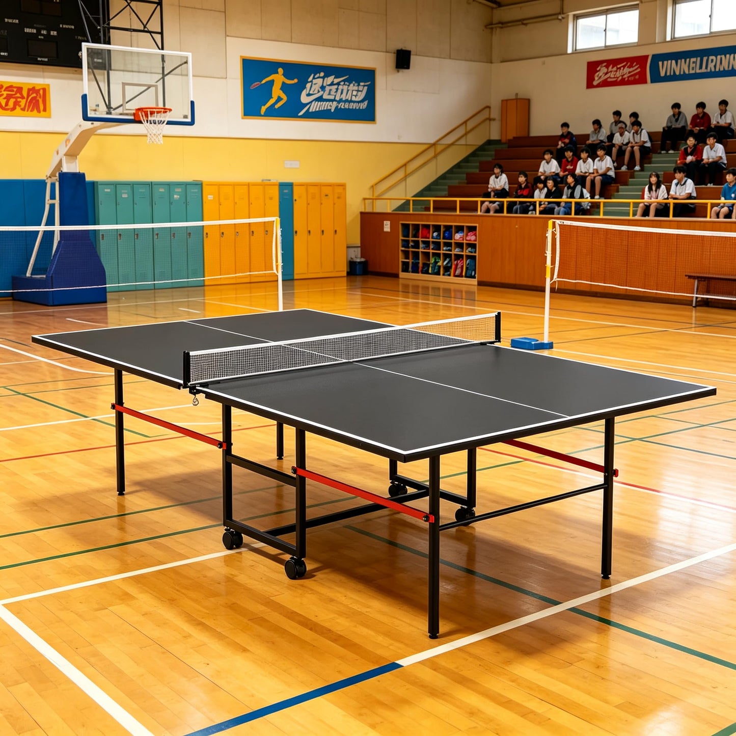 8FT Table Tennis Table with Net, Indoor/Outdoor Professional Ping Pong Table for Kids Adults, Folding Ping Pong Table, Complete Set with Paddles and Balls, School Playground Game Table (Black)
