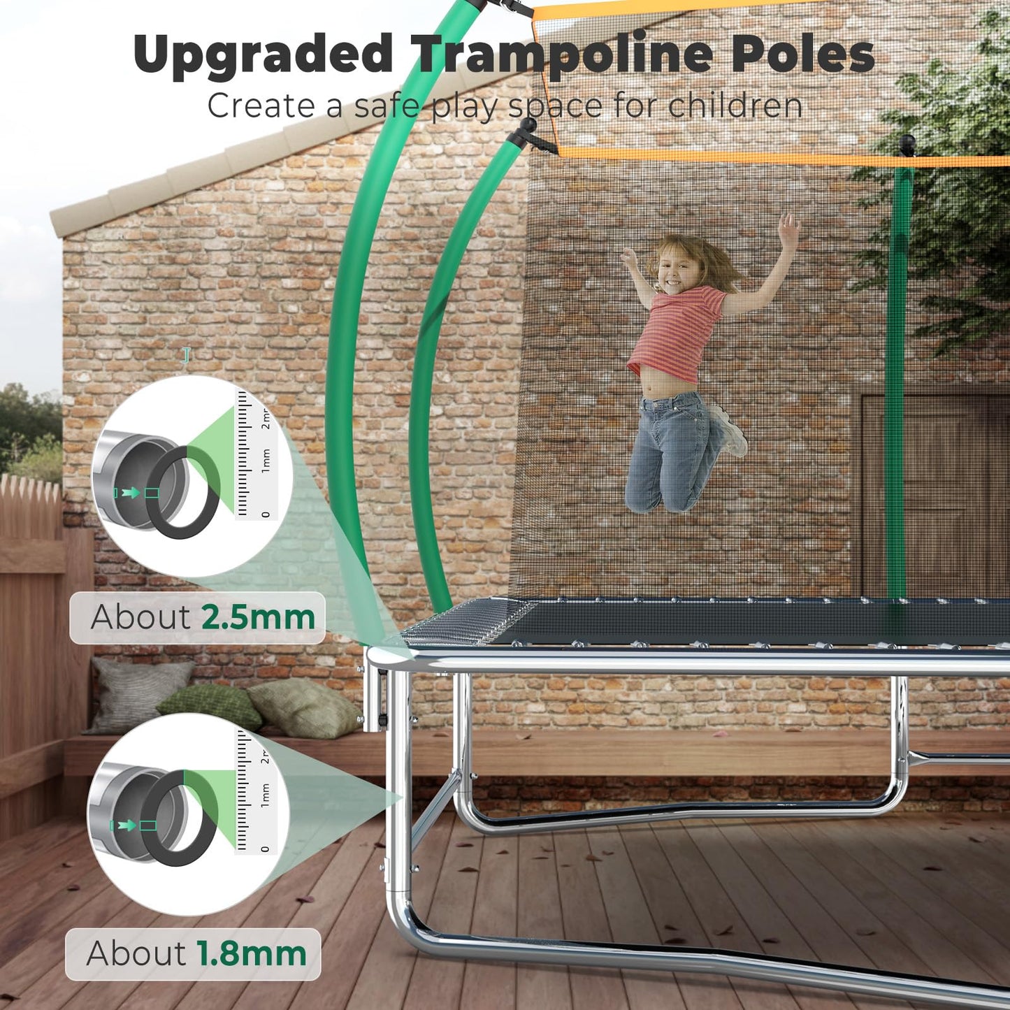 Lyromix 16FT Outdoor Rectangle Trampoline for Kids and Adults, Rectangular Trampoline with Curved Poles, Pumpkin Trampolin with Light, Sprinkler, Soccer and Storage Bag