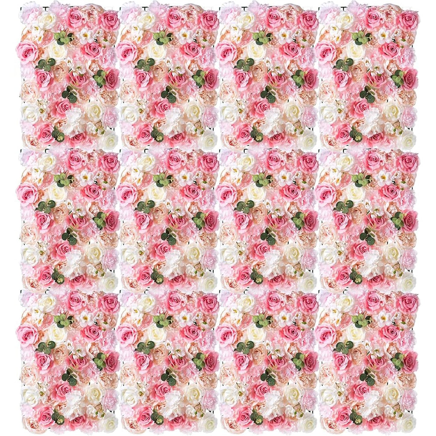 GOUZIBHD Artificial Flower Wall Panels 16 X 24 in, Faux Flower Wall Mat, 3D Silk Floral Backdrop, Rose Floral Panels for Wedding Party Event Photo Backdrop Wall Decor(Size:12PCS)