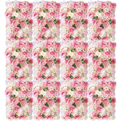 GOUZIBHD Artificial Flower Wall Panels 16 X 24 in, Faux Flower Wall Mat, 3D Silk Floral Backdrop, Rose Floral Panels for Wedding Party Event Photo Backdrop Wall Decor(Size:12PCS)