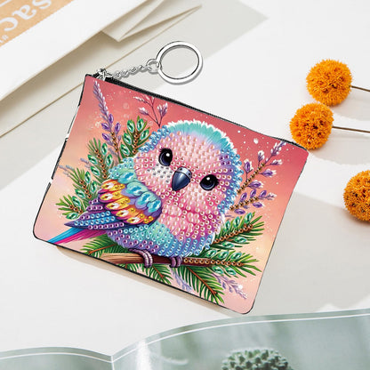 JZHYOAN Animal Diamond Painting Small Coin Purse for Women DIY Bird Coin Pouch Coin Purse with Zipper and Keyring Diamond Art Purses and Wallets Gem Art Handbags Wallet Keychain for Cards Keys Craft