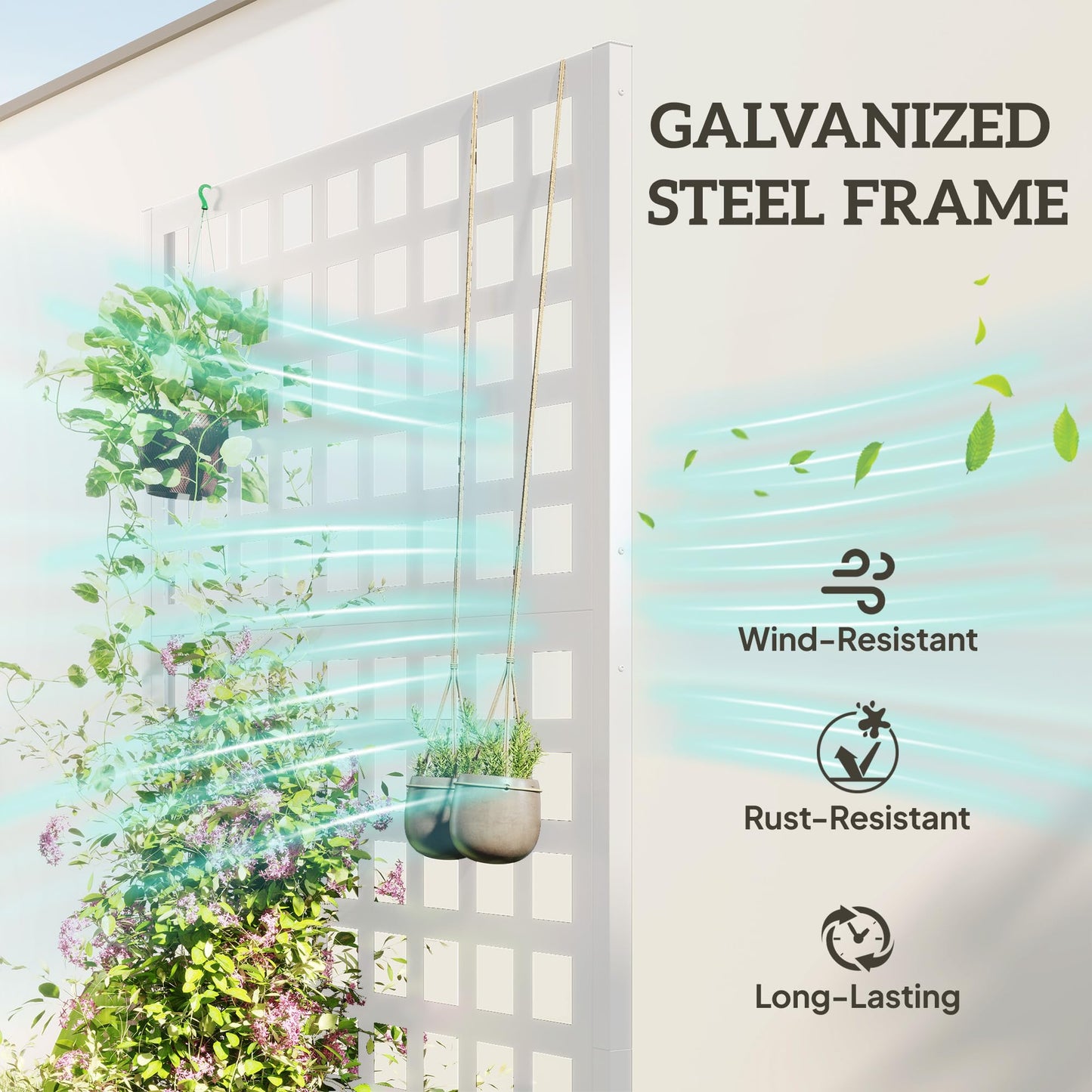 Outsunny Galvanized Raised Garden Bed with Trellis, Metal Planter Box with Drainage Holes, Outdoor Privacy Screen for Climbing Plants, Vegetable, Vines, 35" x 16" x 70", 2 Pack, White