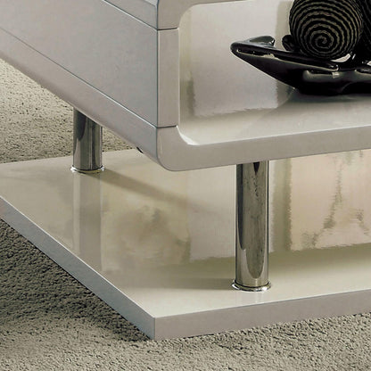 24/7 Shop At Home Vannie 47” Modern Rectangle Coffee Table, Contemporary Furniture, G-Shaped Open Shelf Storage For Living Room, Home Office, Bedroom, Gloss Coating, Round Edge, White