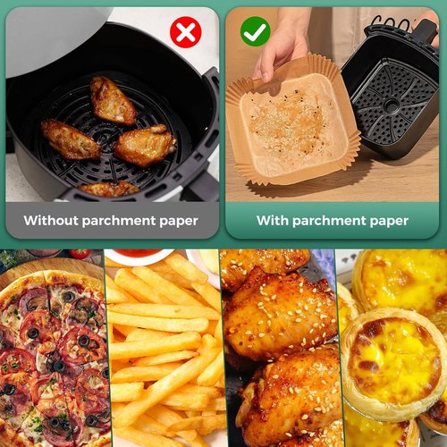 COSORI Disposable Air Fryer Liners - 100PCS Parchment Paper for 2 QT Mini Air Fryer | 4.7 Inch Square Sheets