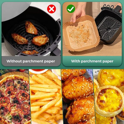 COSORI Small Air Fryer Liners - 100PCS Disposable Parchment Paper Sheets | 4.7 Inch Square for 2 QT Air Fryer