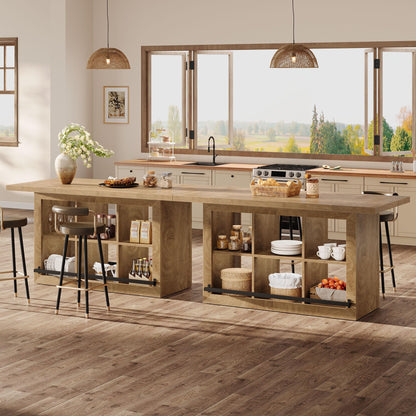 Tribesigns Kitchen Island with Storage, Counter Height Kitchen Island Table with 6 Open Cubbies and Footrests, Coffee Bar Table for Dining Room, Brown
