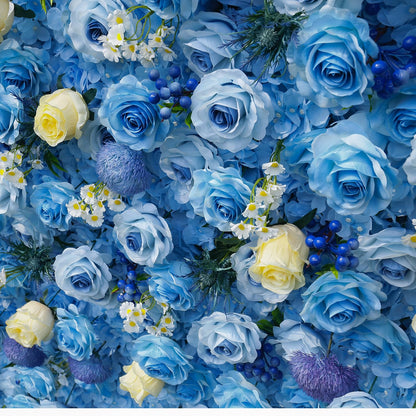 4x8 ft Blue Flower Wall Backdrop, Roll-Up Silk Hydrangea Rose Floral Wall, High-Density Realistic Flower Background for Wedding, Boy Baby Shower, Party Decor & Events (4x8 ft, Panel Only)