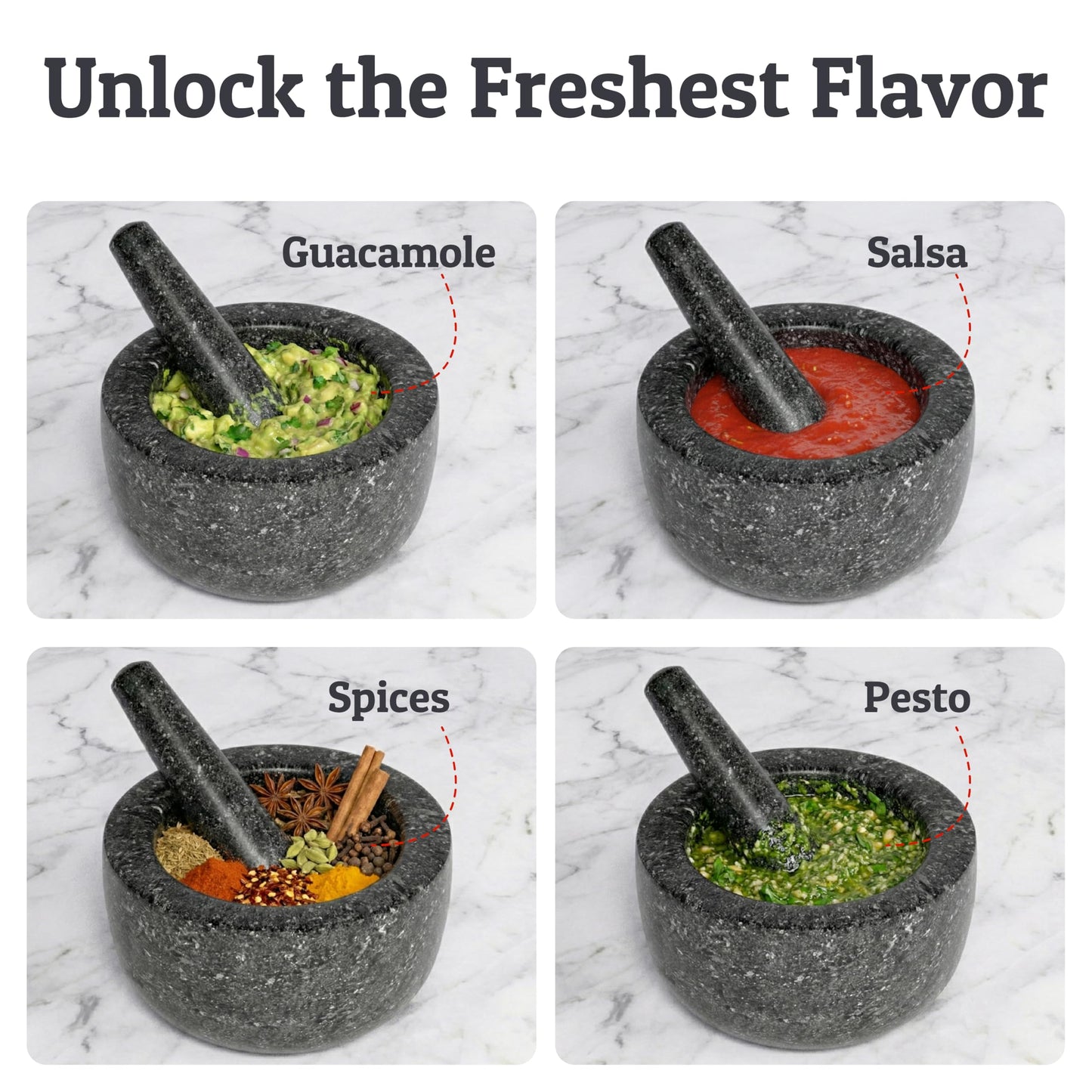 Priority Chef Heavy Duty Large 2 Cup Mortar and Pestle Set,100% Granite, Non Slip Base, Make Fresh Guacamole, Salsa, Pesto, Stone Grinder Bowl, Herb Crusher, Spice Grinder, 6.3 Inch Size, Black