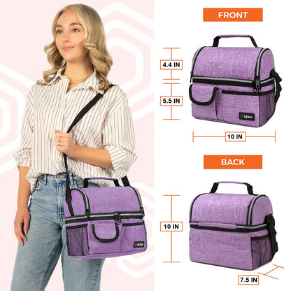 opux Lunch Bag Women Insulated, Adult Lunch Box Cooler, Lunch Box for Men, Dual Compartment Lunchbox for Work, Leakproof Double Decker Lunch Bag, Soft Lunch Pail Tote Girls Boys Kids School, Purple
