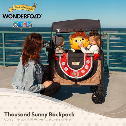 WONDERFOLD W2 Elite Pro Limited Edition ONE PIECE Thousand Sunny Stroller Wagon 2 Seater - Collapsible Wagon Stroller with Seats w/ 5-Point Harnesses, Easy Access Zipper Door, and Removable Sun Canopy