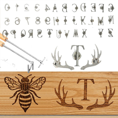 ZAGEVIVIN 38 Pcs Mini 1" Branding Iron for Wood Leather Hats- Personalized Wood Burning, Leather Crafting & Food Marking for DIY BBQ， Witchcraft Supplies(38PCS Number/Alphabet/Antlers Set)