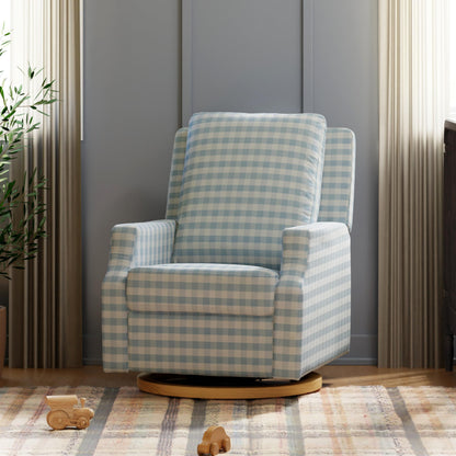 Namesake Crewe Glider Recliner Nursery Chair - GREENGUARD Gold & Certi-PUR US Certified Rocker Recliner - Glider Rocking Chair for Nursery & Living Room - Electronic, 270° Swivel, Blue Gingham