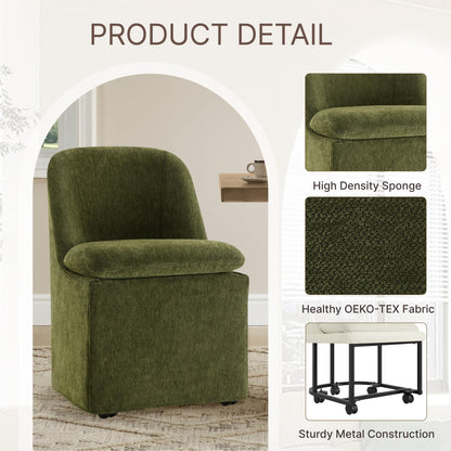 KISLOT Upholstered Dining Chairs Set of 2 with Hidden Casters, Modern Kitchen Chairs with Removable Washable Cover, Padded Dining Room Chairs with Chenille Velvet Fabric & Metal Frame, Green
