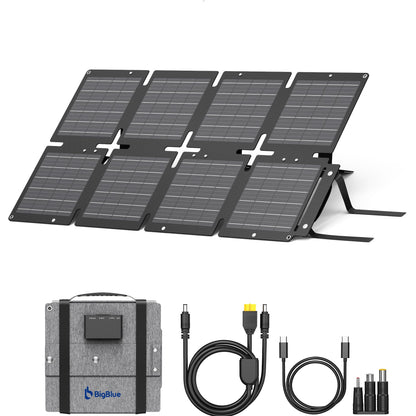 BigBlue 60W Portable Solar Panels with PD 45W USB-C, 20W USB-A, DC Port for Power Station, Phone, Power Bank, Tablet, IP68 Waterproof Foldable Solar Charger with Kickstand for Camping, RV, Emergency