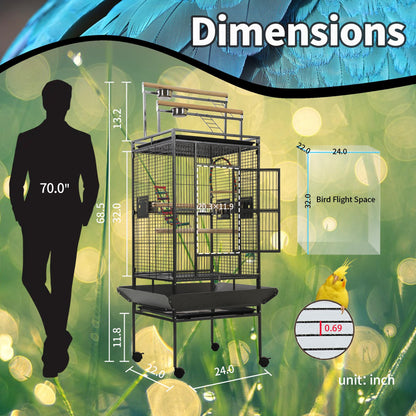 Sinopet 68.5" Extra Large Bird Cages for Parrots,Large Parrot Cages for Large Birds with playtop,Flight Bird Cages for Parakeets with Wheels,Metal cage for Birds,African Grey,Lovebird,Cockatoo,Conure