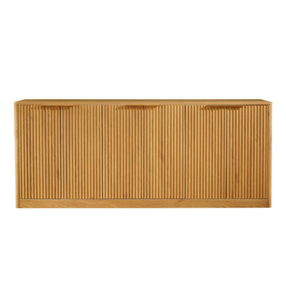 Ball & Cast 67" Modern Fluted Sideboard Buffet Cabinet with Storage,Curved Design Kitchen Coffee Bar Cabinet with 6 Doors & Shelves,Wood Credenza Cabinets Media Console for Living Room,Natural