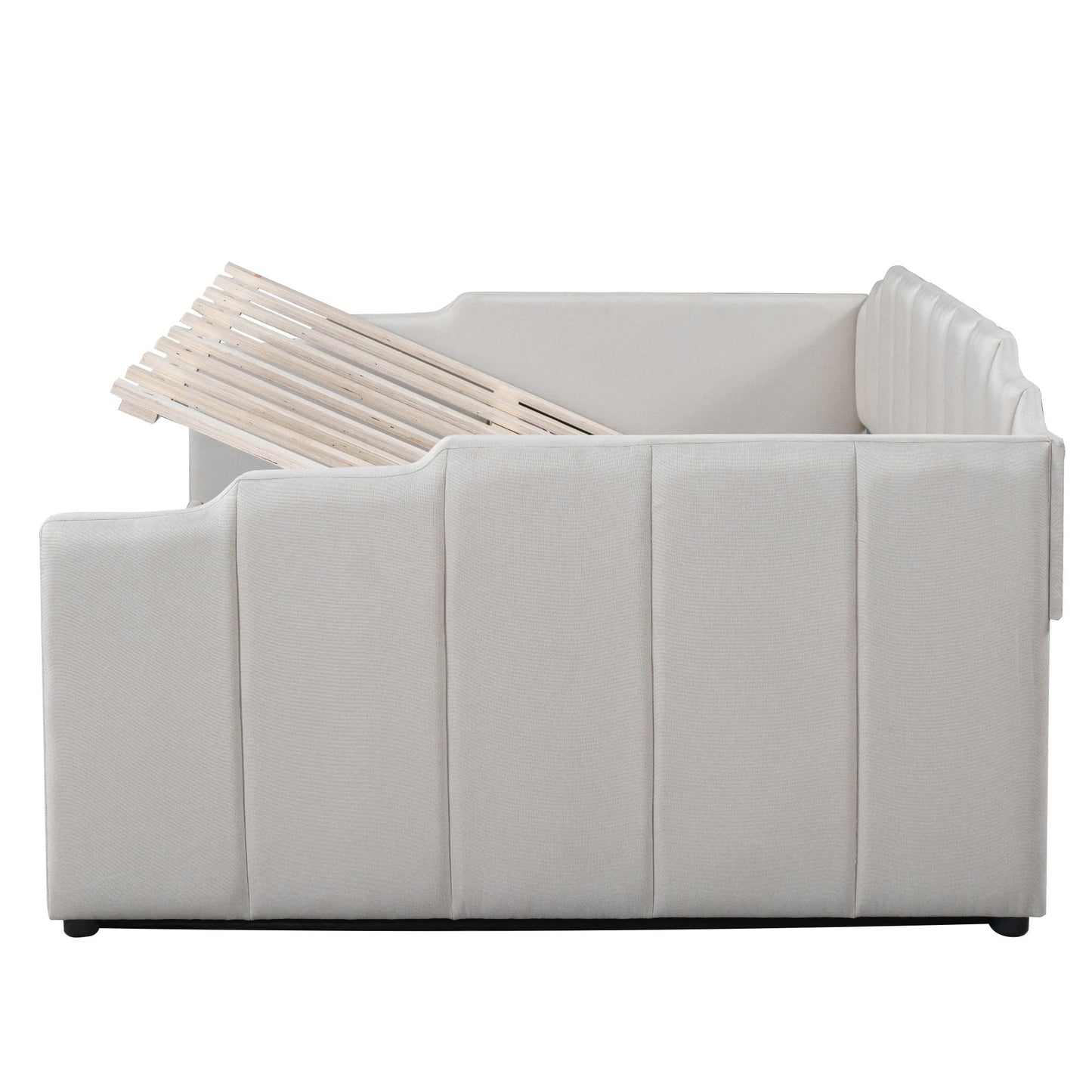 DNYN Full Size Upholstered Daybed for Bedroom,Guest Room,Lift Up Storage Bedframe w/Wood Slat Support,Space Saving Design, Beige