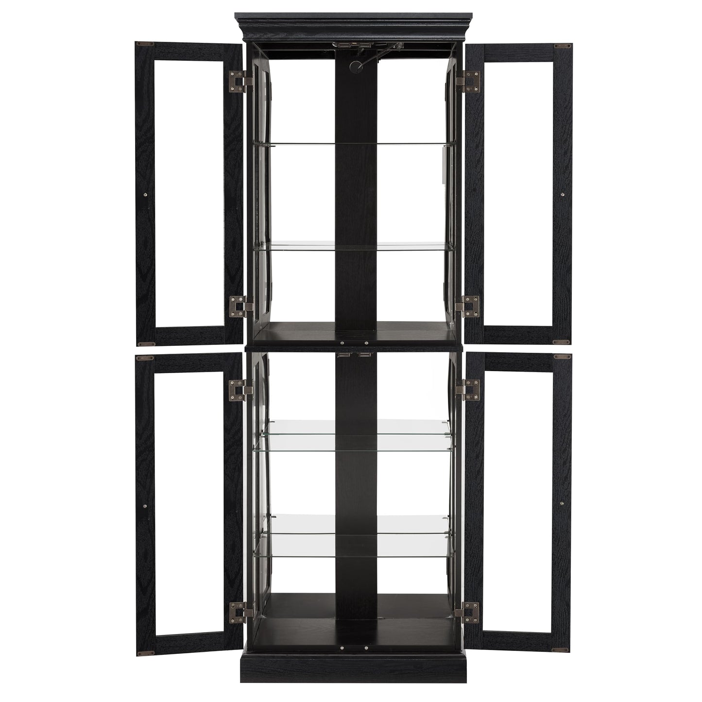 Elegant Lighted Glass Curio Display Cabinet Wooden Frame Storage for Living Room, Kitchen Includes Light Bulb Ideal for Wine, Toys Collectibles Black