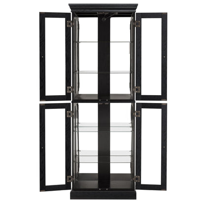 Elegant Lighted Glass Curio Display Cabinet Wooden Frame Storage for Living Room, Kitchen Includes Light Bulb Ideal for Wine, Toys Collectibles Black