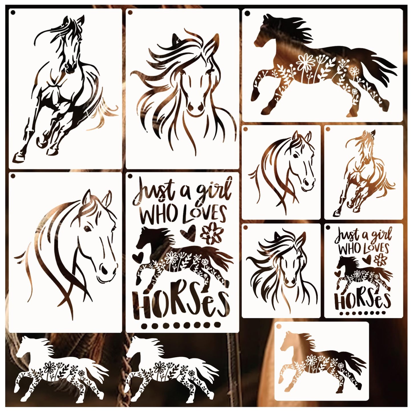 YHSLMH Reusable Horse Stencils - Large Horse Templates for Painting on Wood, Fabric, Canvas & Furniture (10 Designs)