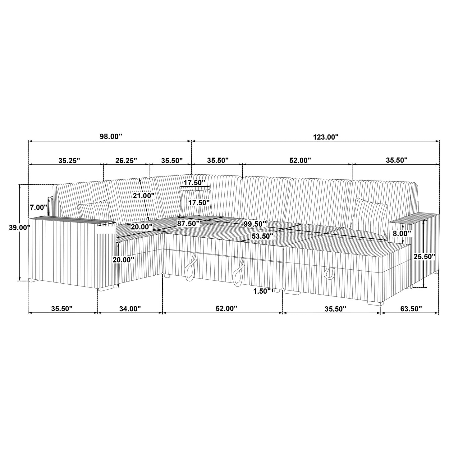Coaster Home Furnishings - Devonshire - Sleeper Sectional Sofa with Pop-Up Sleep Surface, Storage Chaise, Three Accent Pillows and Pull-Out Bed - Living Room - Black - 511049