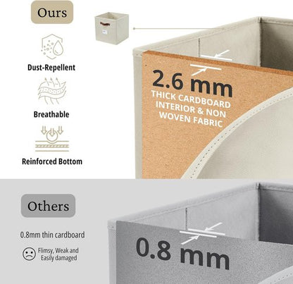DECOMOMO Storage Bins - Fabric Cube Storage Bins with Labels for Shelves | 10.5" x 11" | Beige (2pcs)