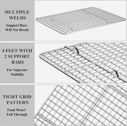 Deedro Baking Sheet Set - Stainless Steel Cookie Half Sheets with Cooling Racks | 12 x 10 Inch, Heavy Duty, Dishwasher Safe