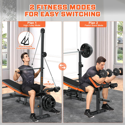 Fostoy 8-in-1 Adjustable Olympic Weight Bench with Lat Pulldown, Row, Squat Rack & Leg Curl – MultiFunction Strength Training Bench Press for Adjustable Seat for Home Gym(8in1 Olympic Weight Bench)