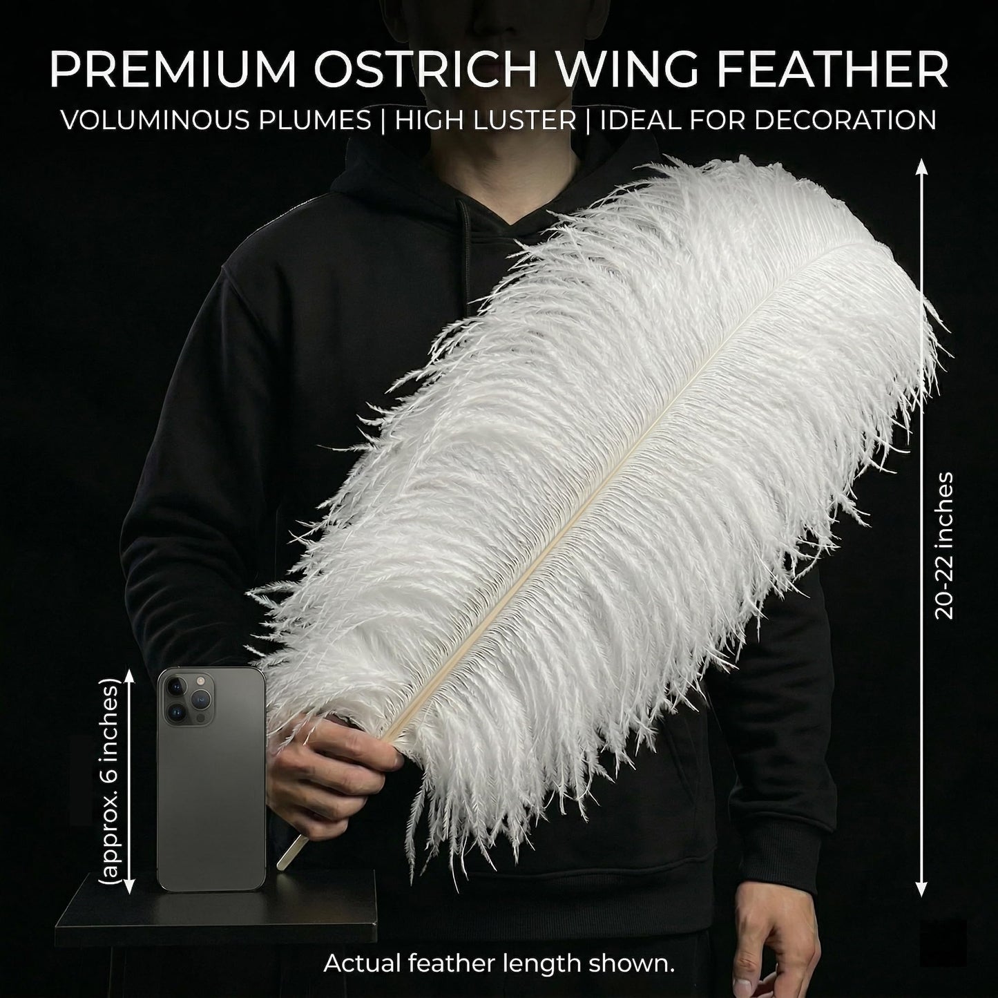 Lamar 10 Pcs XXL White Ostrich Feathers 20-22 Inch Large Ostrich Feathers with Thick Pole, Voluminous, High-Luster Perfect for Weddings, Centerpieces, DIY Decor, Photography