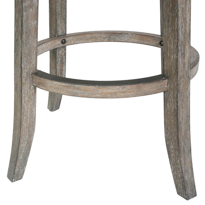 New Ridge Home Goods Farmhouse 26" Wood Counter-Height Bar Stool with Natural Seagrass Seat, Reclaimed Gray