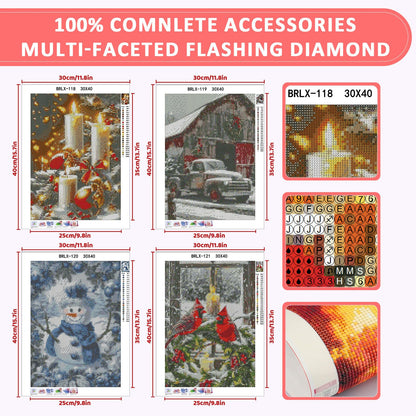 Skyboda 4 Pack Christmas Diamond Art Kits for Adults Beginners, 5D Full Drill DIY Diamond Dot Gem Art Kit Wall Home Decor Arts Craft 12x16 inch(Candles Truck Snowman Cardinal)