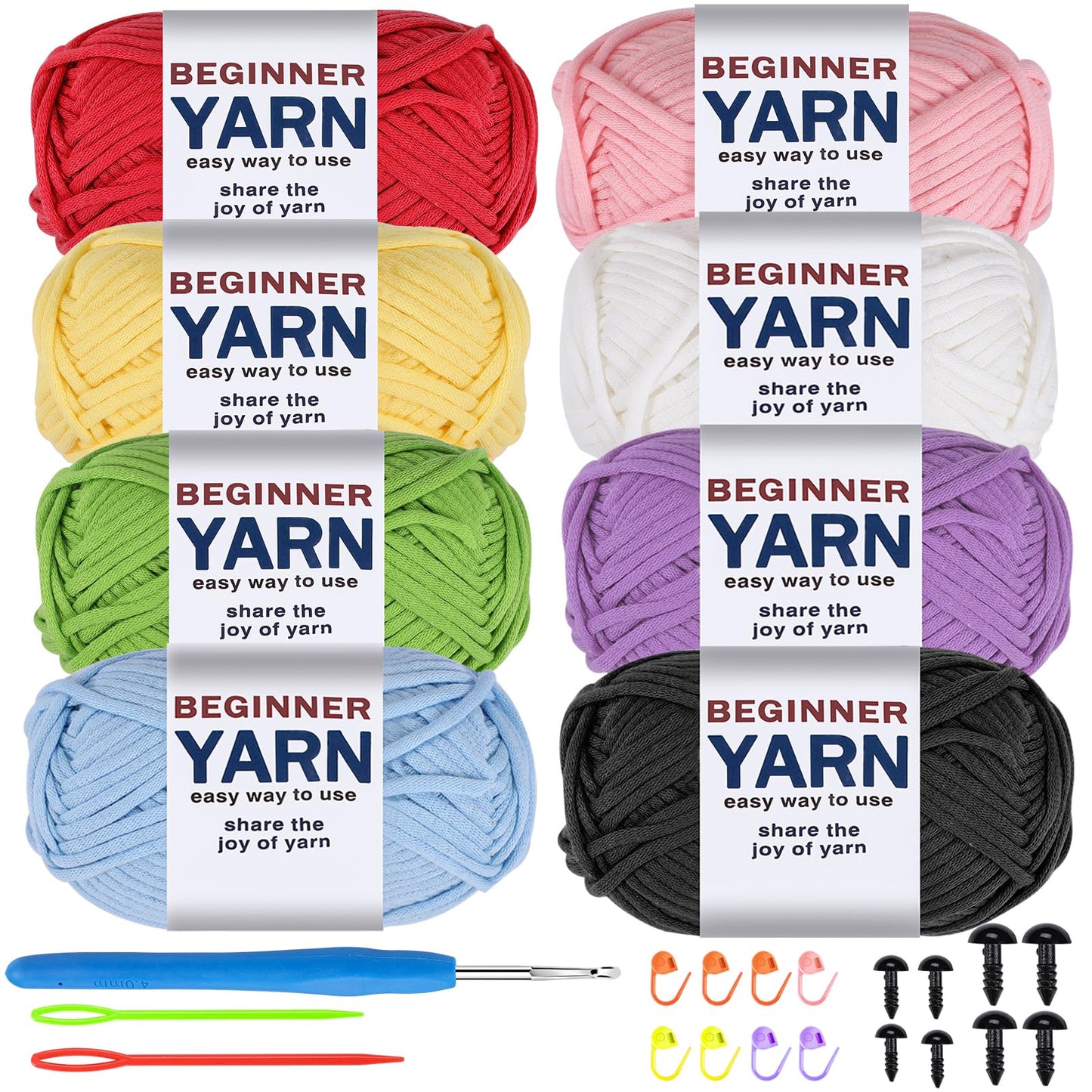 WSICSE 8x50g Beginner Crochet Yarn, Cotton Yarn for Crocheting Easy-to-See Stitches Chunky Thick Soft Yarn for Beginners Crocheting Kit Gifts