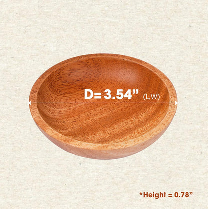 Mini Wooden Bowl Set of 4, 3.54" Diameter for Condiments, Dip Sauce, Small Wood Bowl for Jam, Olive