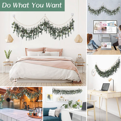 WEHYFGB Eucalyptus Wall Decor Boho Wall Decor Hanging Artificial Eucalyptus Strand Fake Plant Leaves Decoration for Bedroom Office Kitchen Home Decorations