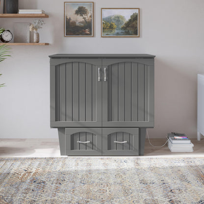 AFI, Nantucket Twin Murphy Bed Chest with Mattress, Storage Drawer and Built-In USB Charger, Grey