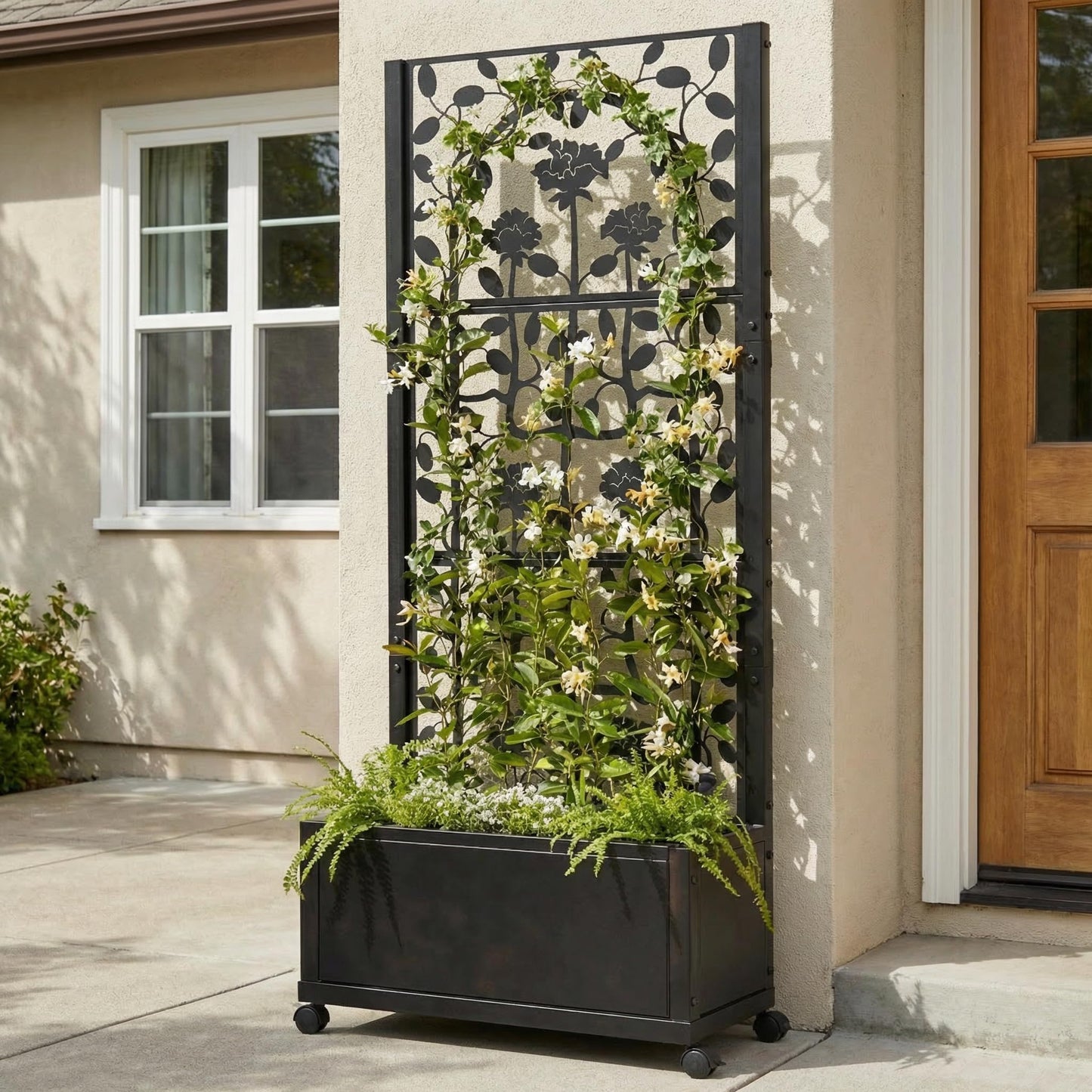 H Potter Black Metal Trellis Planter with Wheels 75” Tall Privacy Screen for Patio Deck Balcony
