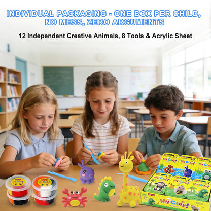 Air Dry Clay Kit for Kids: 12 Animals Modeling Magic Clay Set with Sculpting Tools and Tutorials Safe Non-Toxic & Light Soft DIY Art Craft Molding Clay School Class Home Party Gifts for Boys Girls