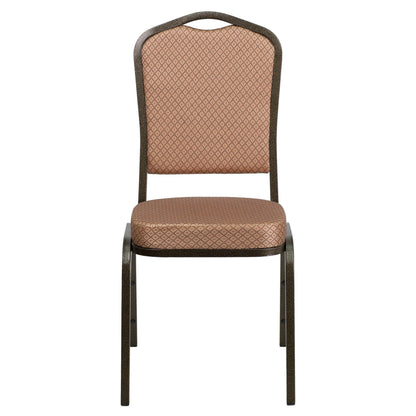Flash Furniture 4 Pack HERCULES Series Crown Back Stacking Banquet Chair in Gold Diamond Patterned Fabric - Gold Vein Frame