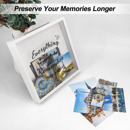 FramePro 12"x12" Travel Shadow Box with Slot – Adventure Archive Memory Box for Tickets, Souvenirs & Photos | Wall-Mountable Keepsake Display Case with Real Glass & Wood Frame (White)