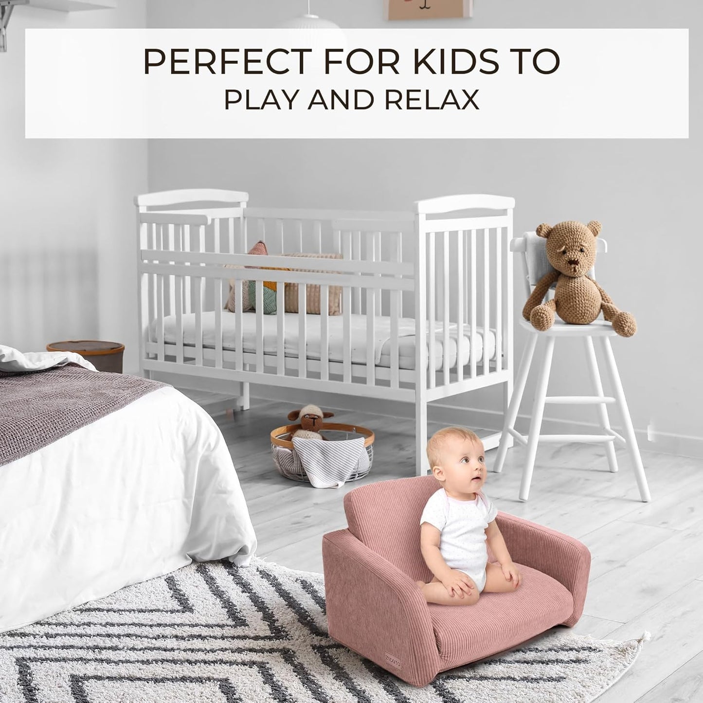 2 1 ZICOTO Comfy Kids Chair for Toddler - Stylish in Lounger Made of Memory Foam Easily Unfolds Into a Soft Baby Couch